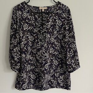 Banana Republic Navy Victorian Style Print Peasant Blouse
